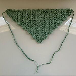 Sage Green Textured Hair Bandana with Scalloped Edges
